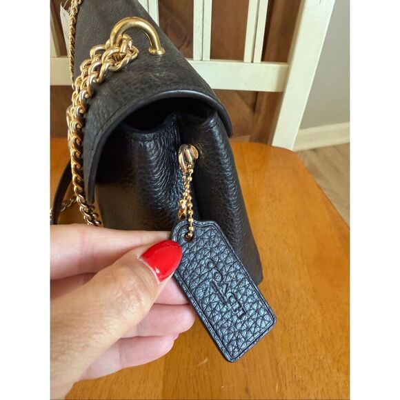 COACH Tammie Shoulder Bag Black Snake Embossed Leather - Picture 8 of 16